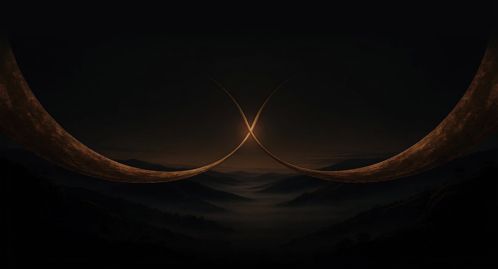 Two arcs of light reaching across a valley to interlock