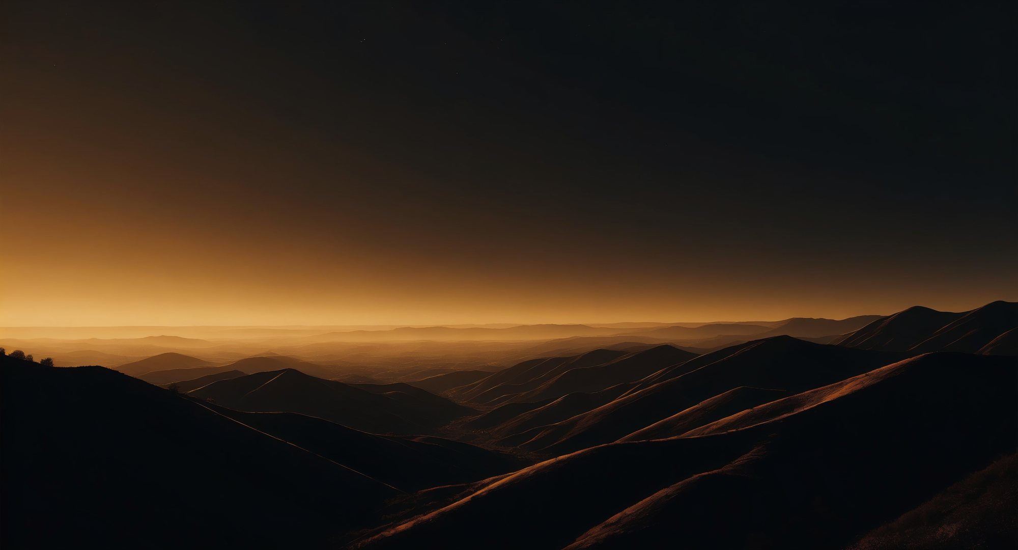 Dusk over endless layered California hills